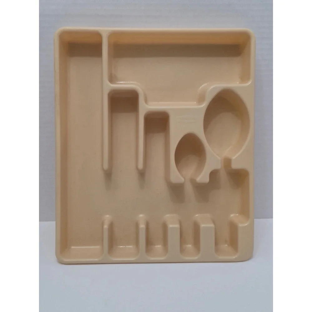 Vintage Rubbermaid Utensil Cutlery Tray Drawer Organizer Tan Plastic
